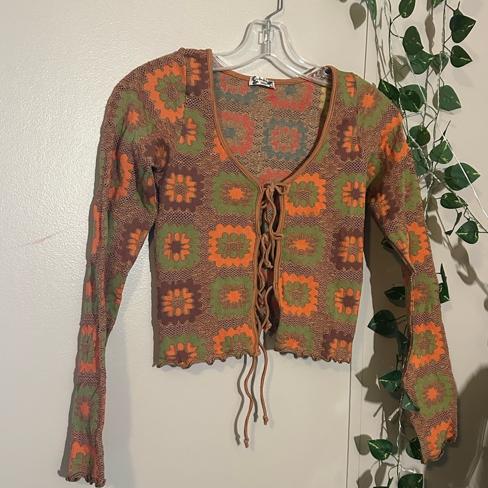 Free People Cardigan Multicolor Tie Front Sweater